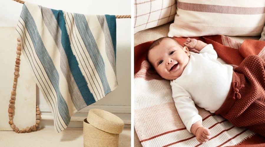 Ines High Quality Baby Blanket 100% Natural Cotton Reversible Design Pram Cot 